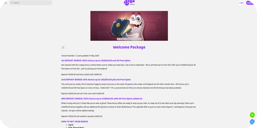 Boocasino Welcome Package