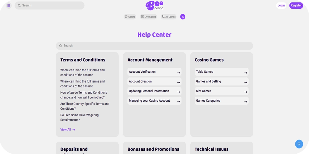 Help Center at Boo Casino - Problems and Decisiones 